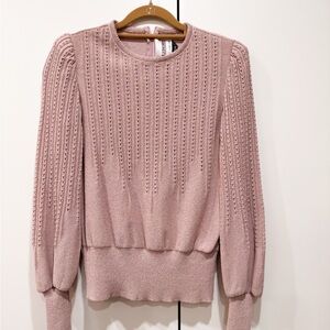 Vintage Castleberry pointelle knit puff-sleeve sweater pink/mauve Small USA